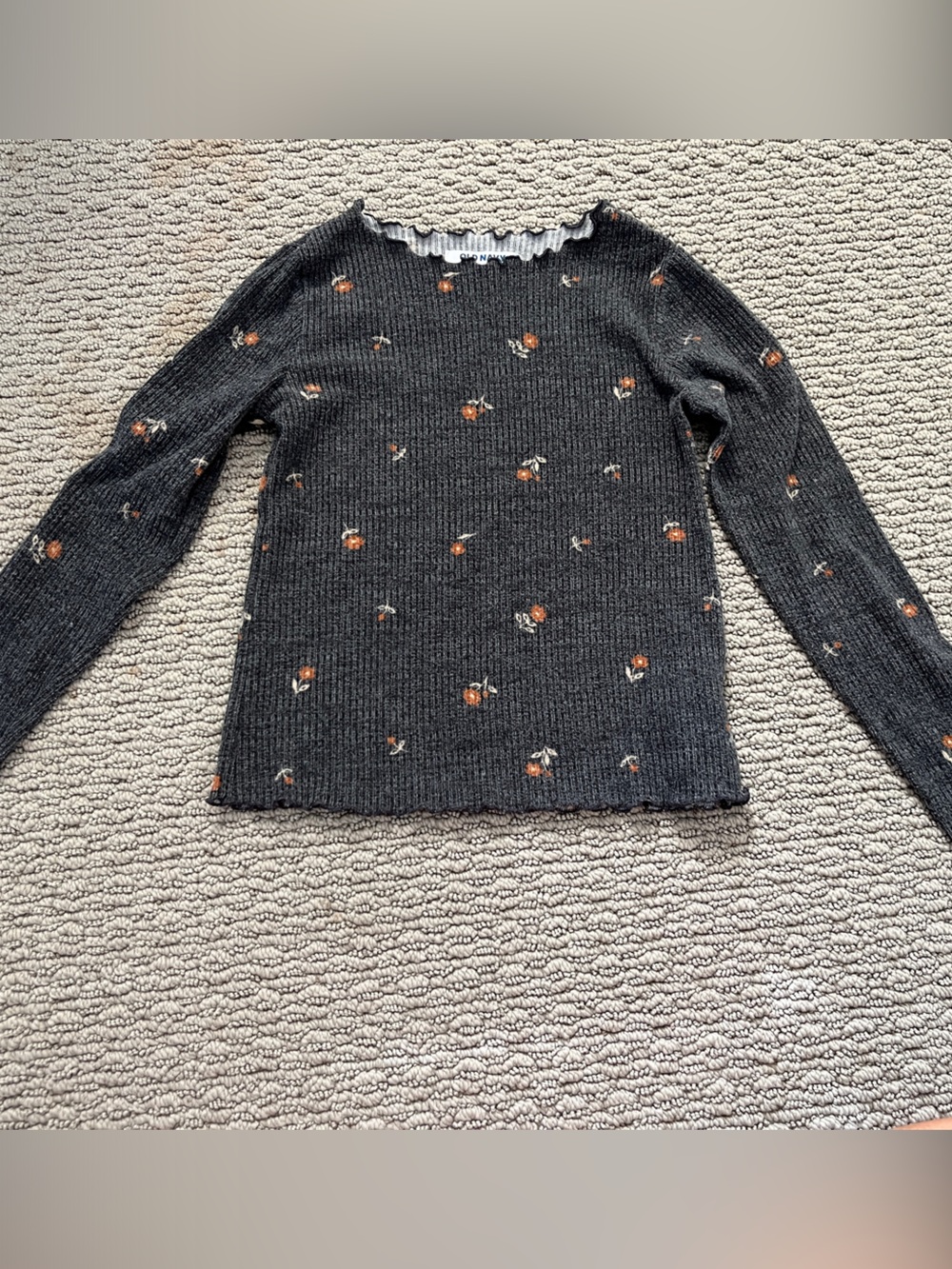 Old Navy Dark Gray Knit Sweater with Orange Floral Accents
